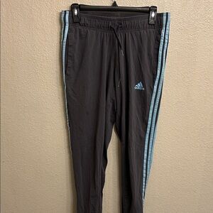 Adidas Women Charcoal Joggers with Light Blue Accents Size Large